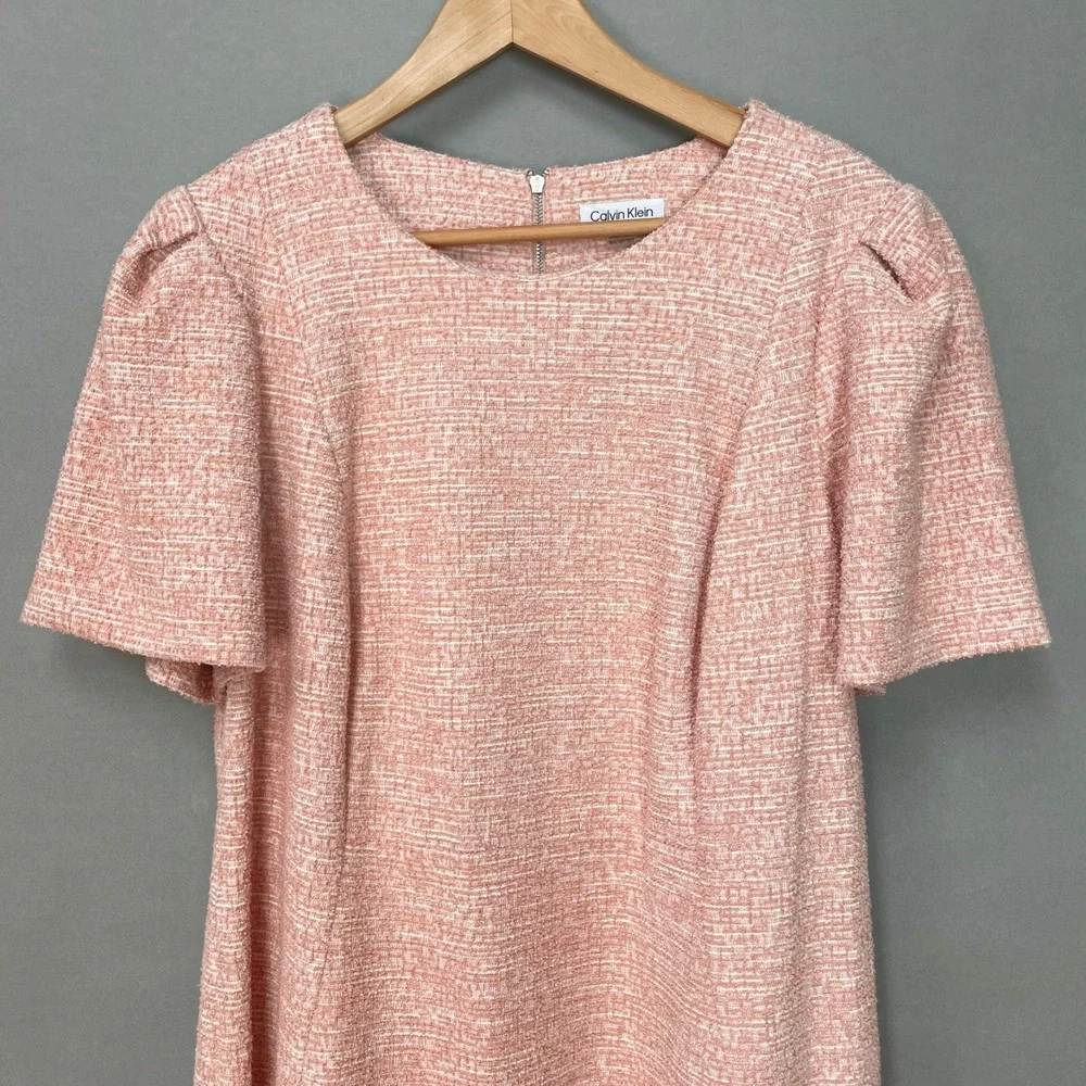Calvin Klein Tweed Dress Sheath Dress Short Puff Sleeve Plus Size 18W Pink Women - Picture 3 of 13